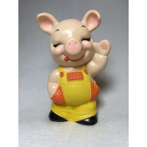 Vintage 1974 Russ Berrie Anthropomorphic Farmer Pig‎ Piggy Bank Orange/Yellow!